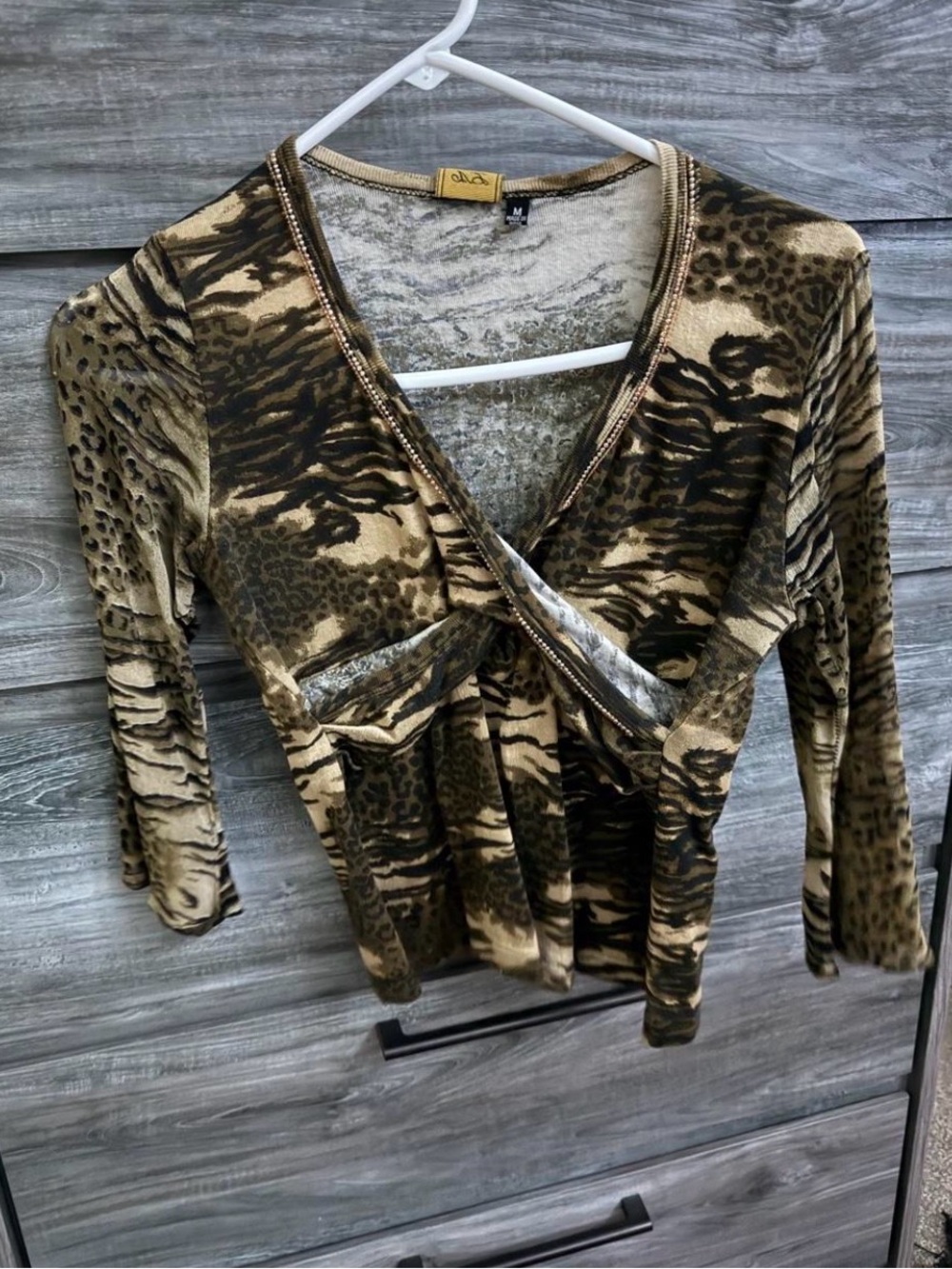 Olivia Leopard-Print V-Neck Women's Top in Brown